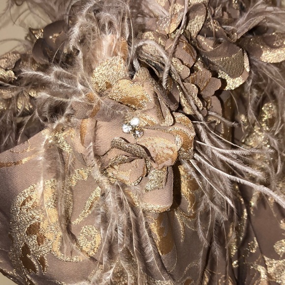 Champagne colored feathered gown - Picture 4 of 5